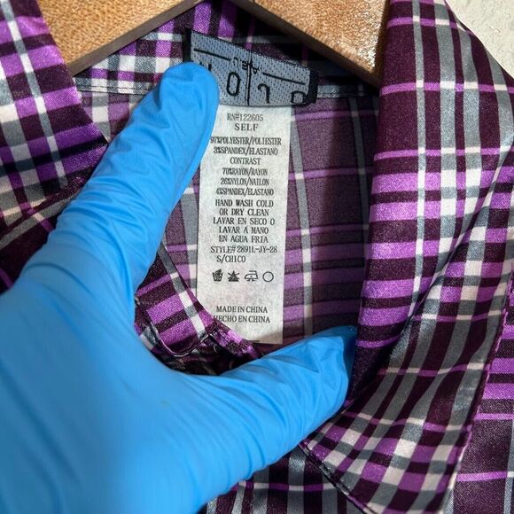 VTG Y2K Plaid Pop Punk Collared Top S Purple Button Up Avril Lavigne Skater - Picture 6 of 6